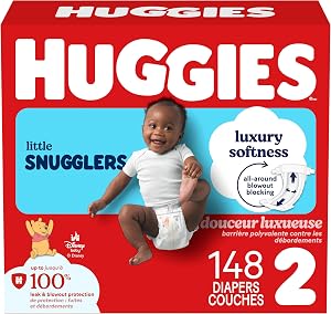 HUGGIES Little Snugglers Baby Diapers, Size 2 (12-18 Lb.), Mega Colossal Packs (Packaging May Vary), 148 Count