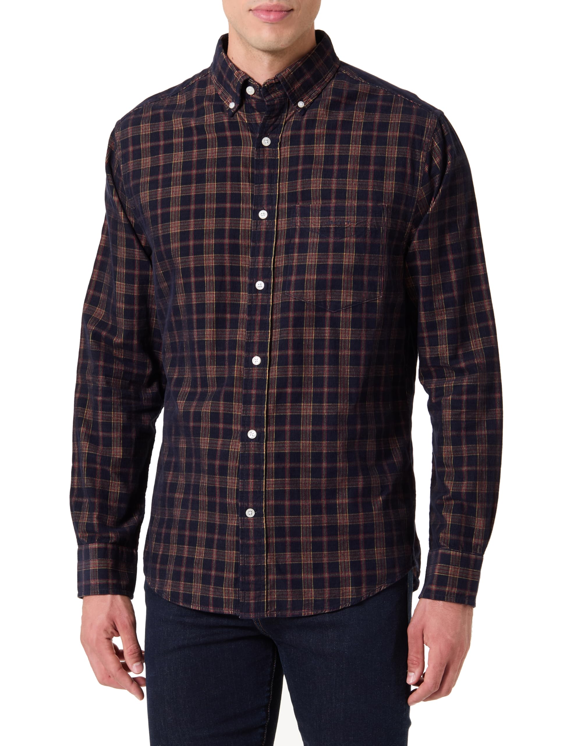 GANT Men's Reg Corduroy Check Shirt, Blue, L