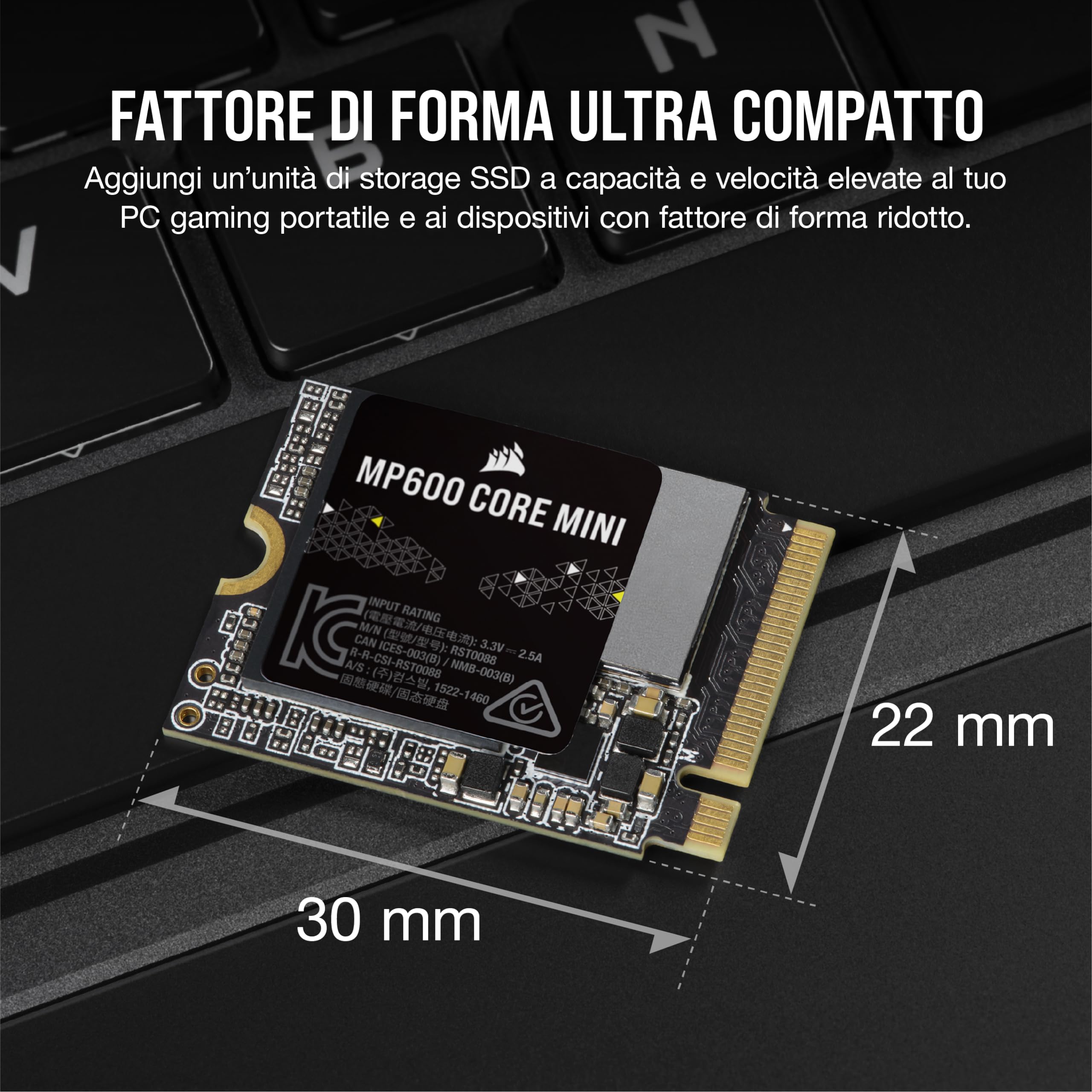 Corsair MP600 CORE MINI 2TB M.2 NVMe PCIe x4 Gen4 2 SSD – M.2 2230 – Fino a 5.000 MB/sec in Lettura Sequenziale – NAND QLC ad Alta Densità – Ottimo per Steam Deck, ASUS ROG Ally – Nero
