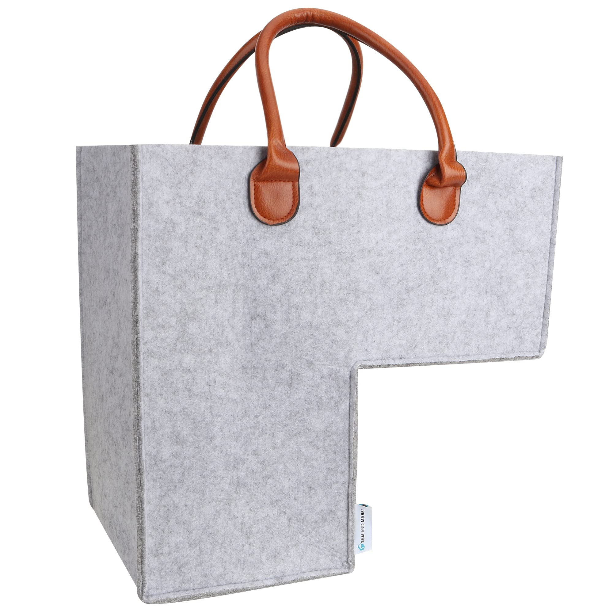 SAM AND MABELStair Basket with Handles and Support Panel - 4mm Premium Felt Staircase Baskets for Carpeted and Wooden Stairs, Stair Storage Organizer for Home and Office Decor (Stylish Gray)