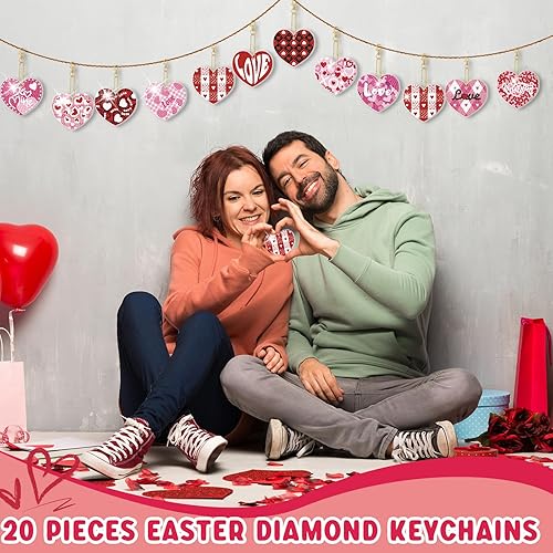 Miniatura 5 de Tondiamo Juego de 20 llaveros de pintura de diamantes para el día de San Valentín con herramientas, llavero de pintura de diamante con corazón de