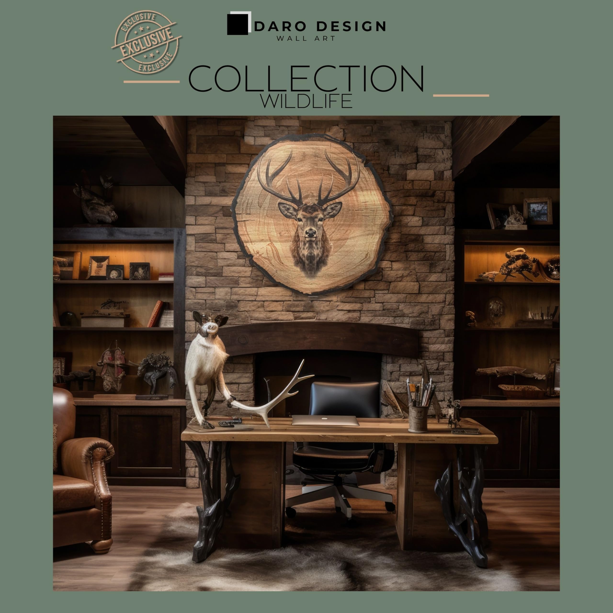 Tableau mural cerf 45 cm DARO Design – Impression d'art prête à accrocher décoration chasse nature animaux