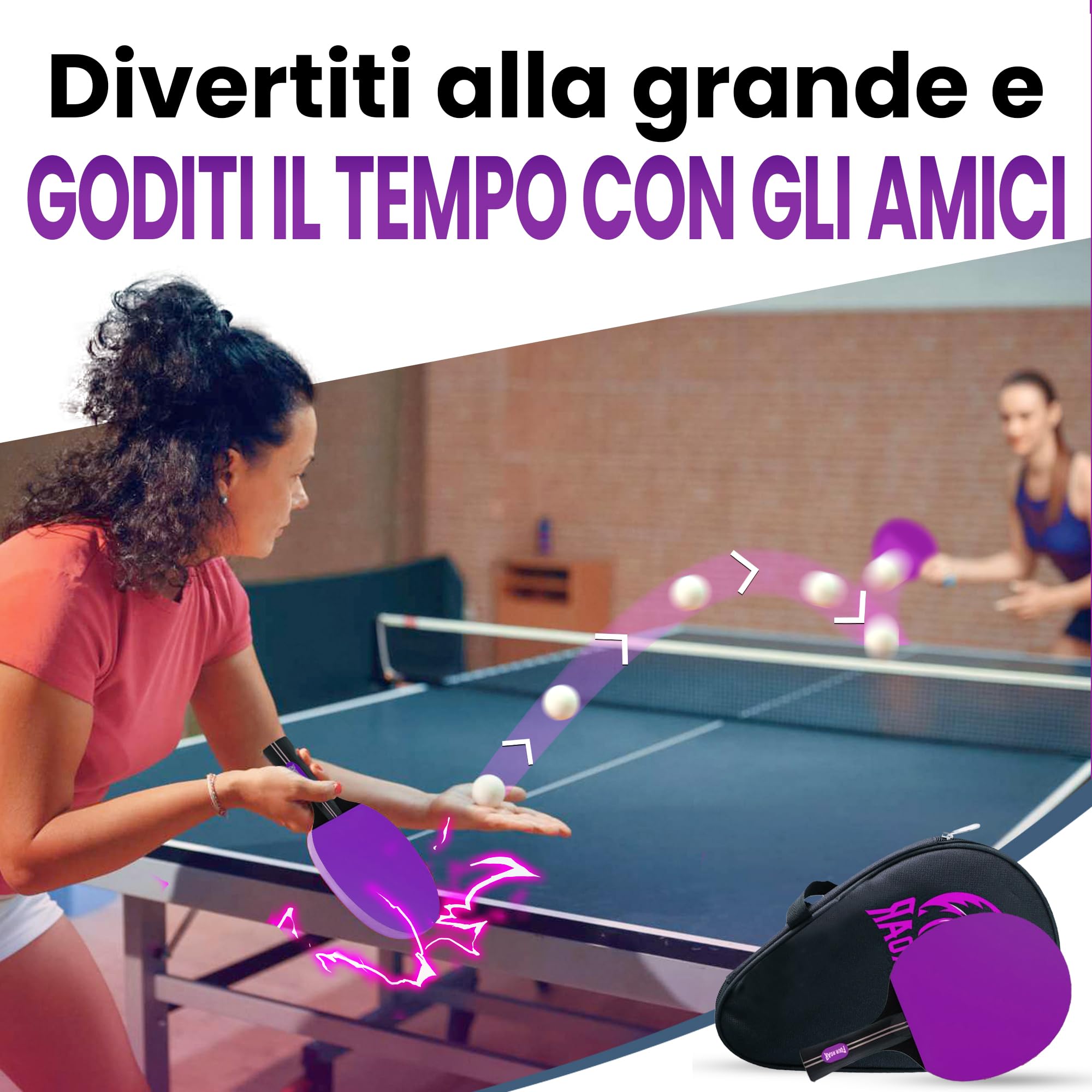 Racchetta da Ping Pong Viola con 7 Strati | Racchette Ping Pong per Giocatori di Tutti i Livelli | Include 1 Custodia e 1 Pallina