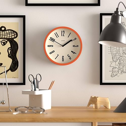 Miniatura 3 de JONES CLOCKS Reloj de pared para bañera de hidromasaje, pequeño reloj redondo retro, 8 pulgadas, naranja, números fáciles de leer, ideal para
