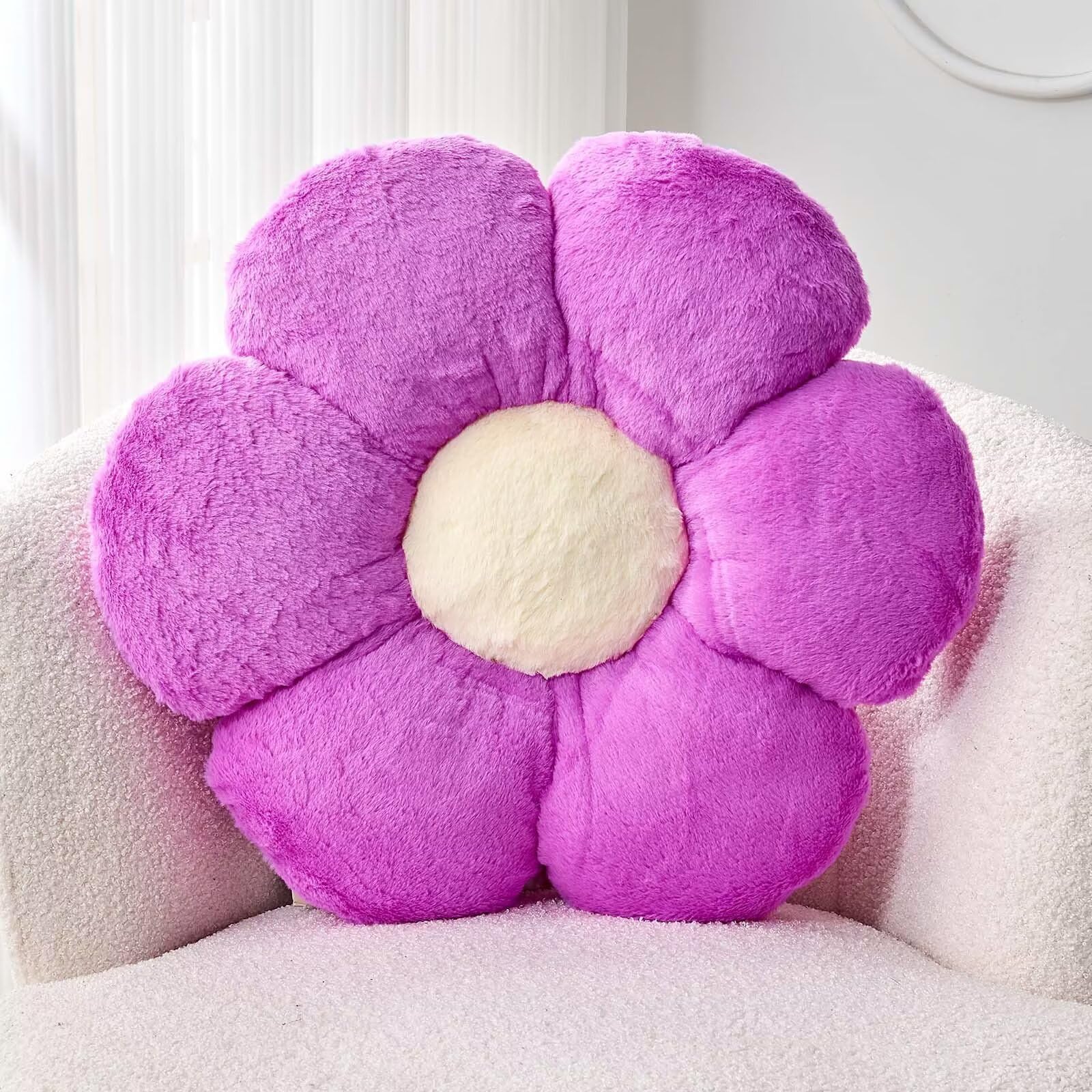 Kcvvcr Purple Flower Pillow, 17.7" Flower Shaped Plush Decorative Throw Pillow for Bed