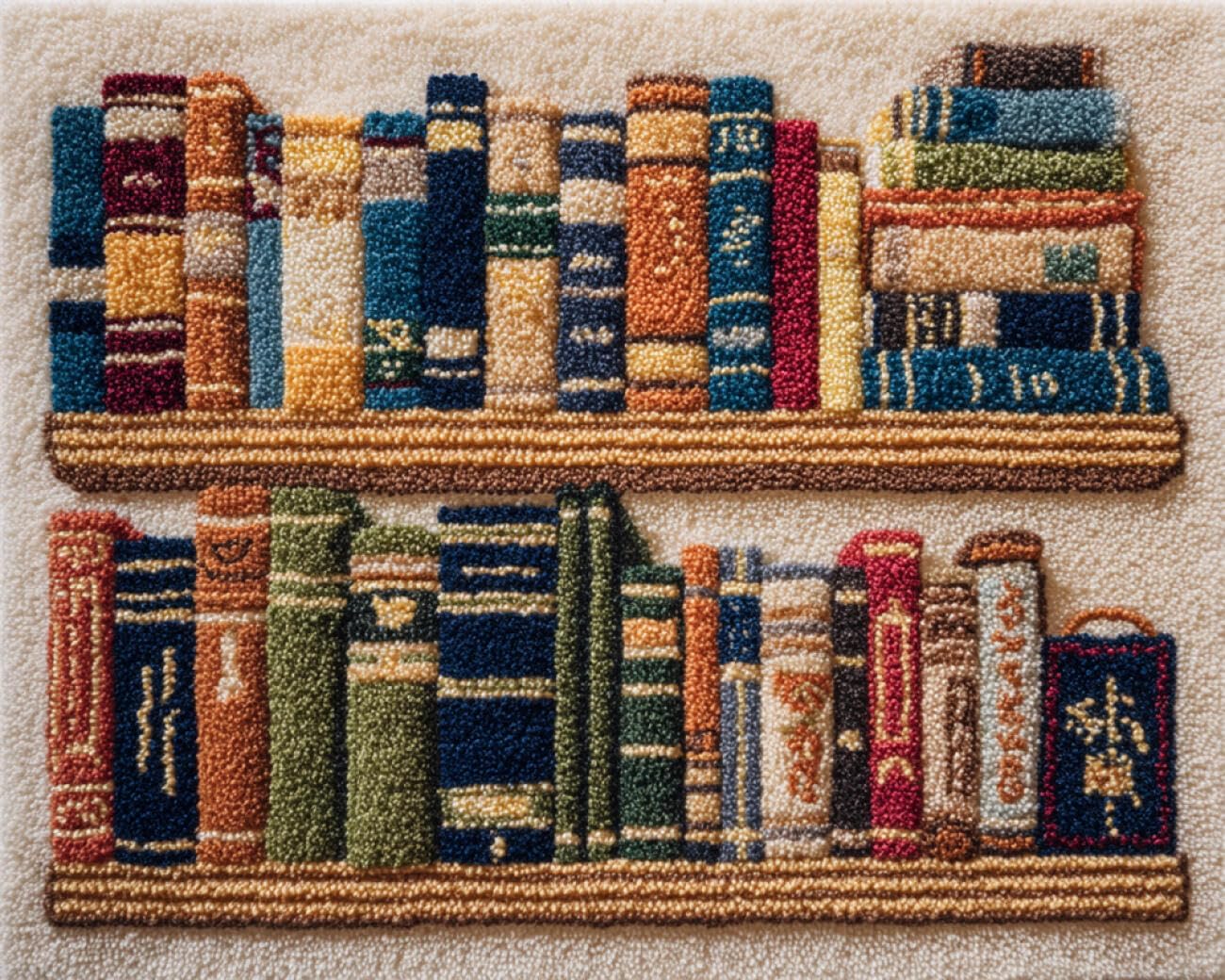AMBATTERY Tapestry Kit Retro Bookshelf Carpet Rug Making Kit，Cross Stitch Embroidery Kits Needlework Crafts for Home Decor 31x63in