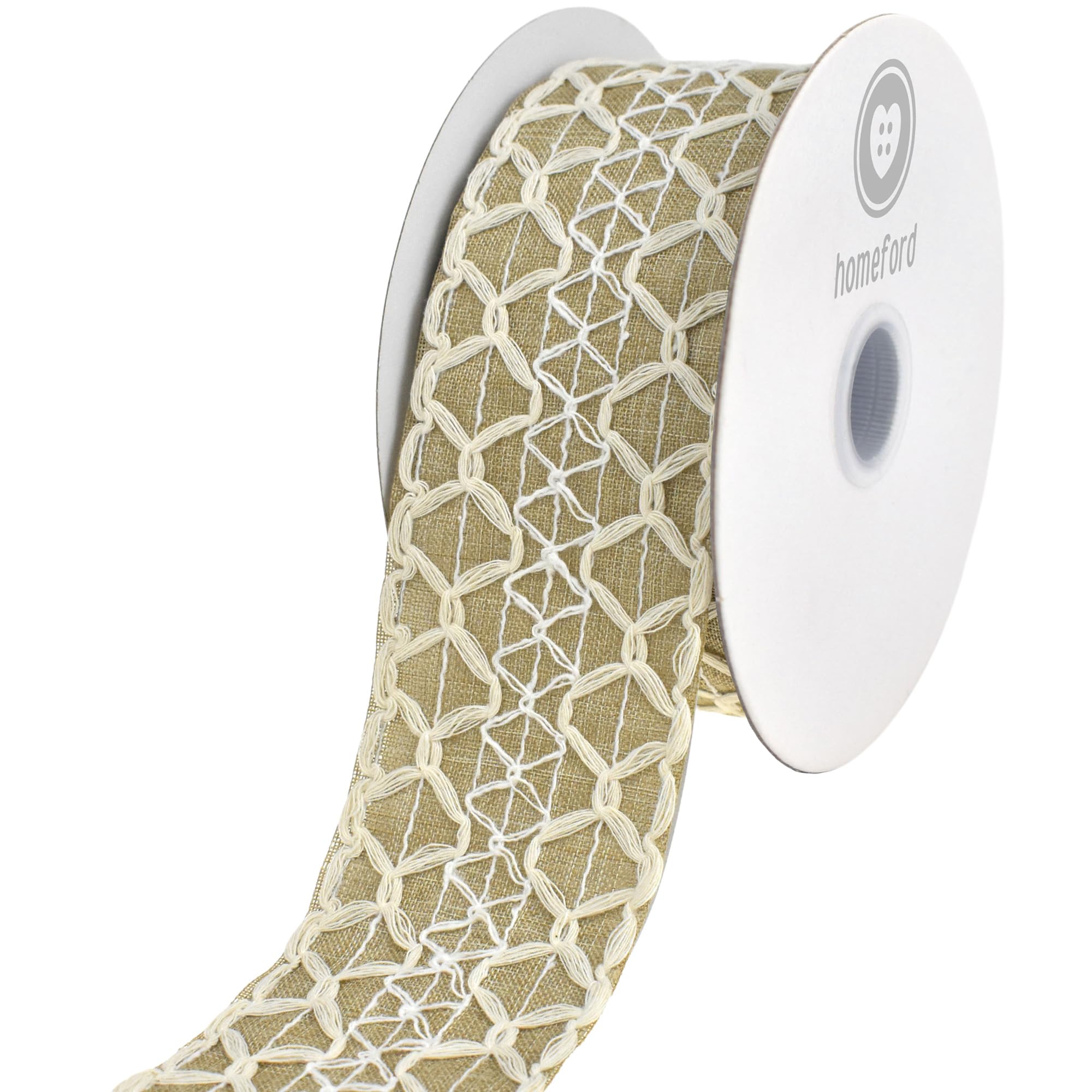 HOMEFORD Scallop Weave Burlap Faux Linen Wired Ribbon, 2-1/2-inch, 10-Yard, Natural