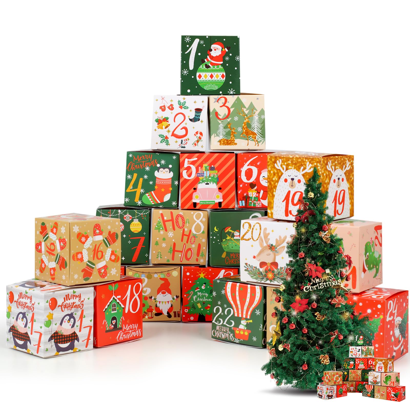 Coicok Calendario de Adviento Navidad 24 Cajas DIY Caja de Regalo