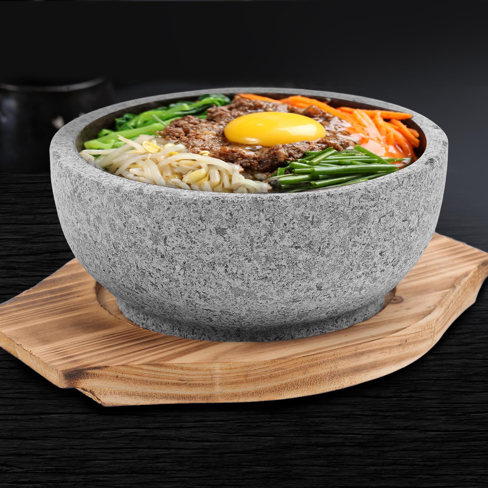 YARNOW Koreanische Bibimbap Schüssel 16cm 600ml mit Holztablett