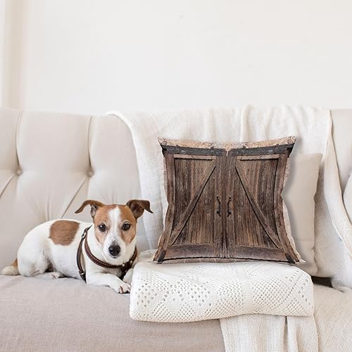 Miniatura 4 de Ambesonne Funda de cojín rústica, puerta de granero de madera en piedra, imagen de granja, diseño vintage de arte rural, funda de almohada cuadrada