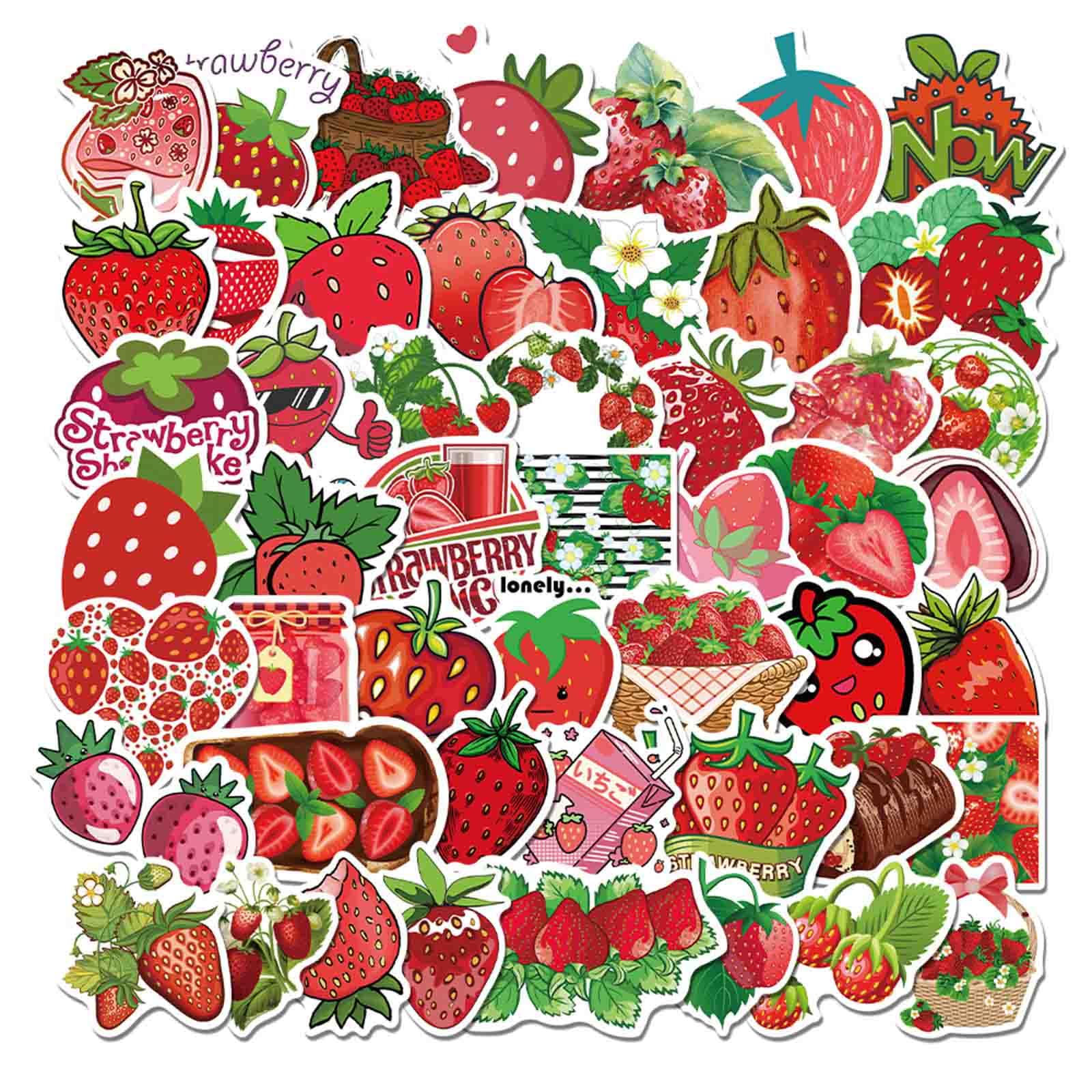50Pcs Cute Strawberry Sticker for Kids Aesthetic Strawberry Stickers for Water Bottle Cute Fruit Stickers for Scrapbook Waterproof Sticker for Laptop