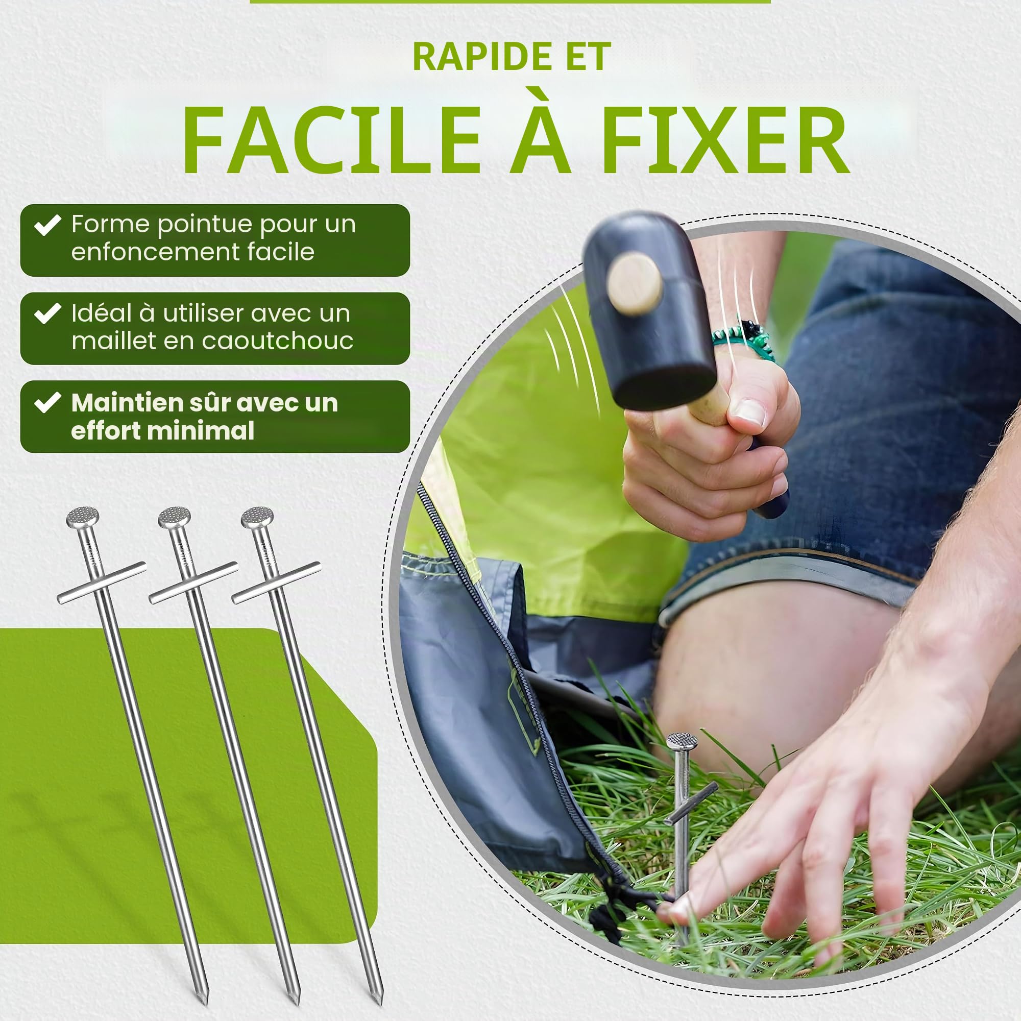 Balinco Piquets de Fond de Roche Vert/argenté Ø 6 mm, Longueur 230 mm - T-Profil | ancrages dans Le Sol Fixation au Sol Rocheux | piquets | Sardines
