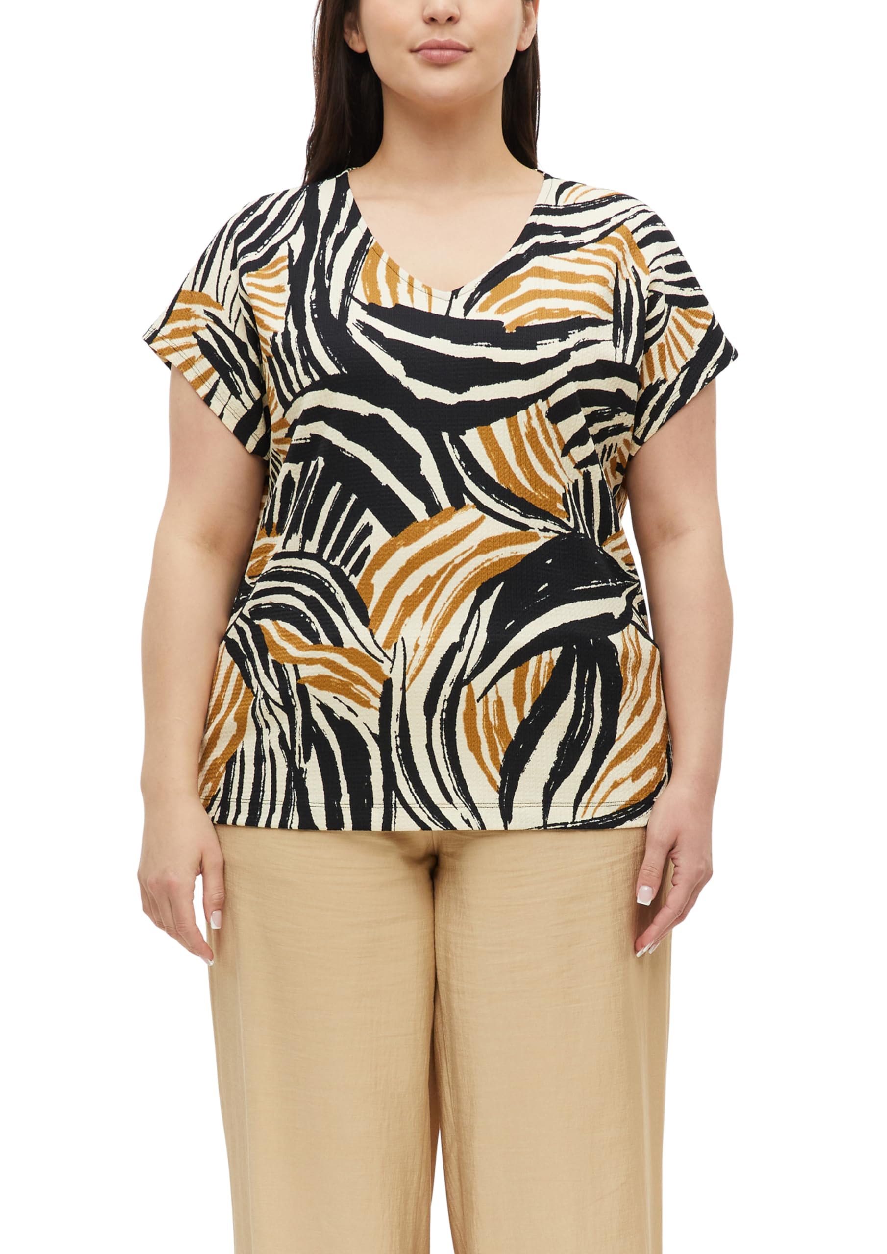 s.Oliver Women's 2182887 V-Neck T-Shirt (Pack of 1), Brown, 28