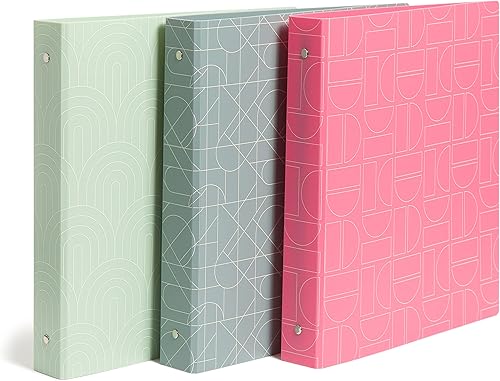 U Brands Surtido de carpetas artísticas, plástico duradero, verde y rosa, anillos de 1 pulgada, 3 unidades
