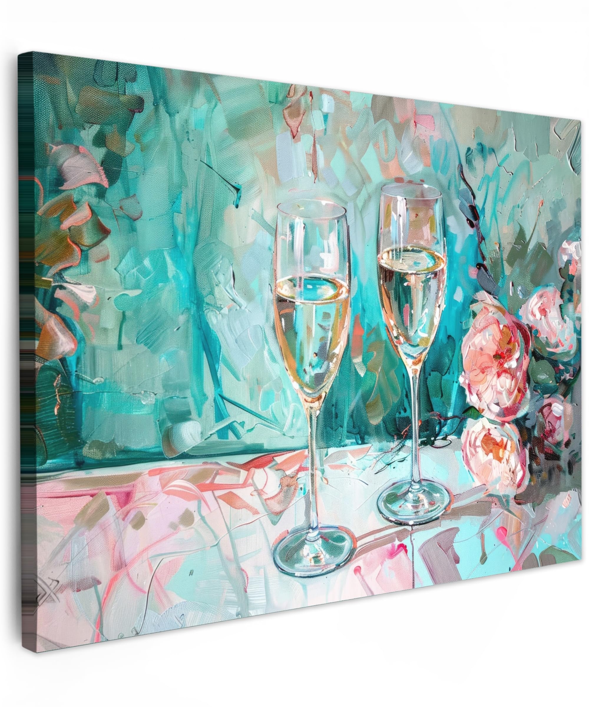 MuchoWow© Canvas Wall Art 16"x12" / 40x30 cm Decor Paintings Prints framed on Canvas Decorations Wallart Champagne - Painting - Flowers - Art