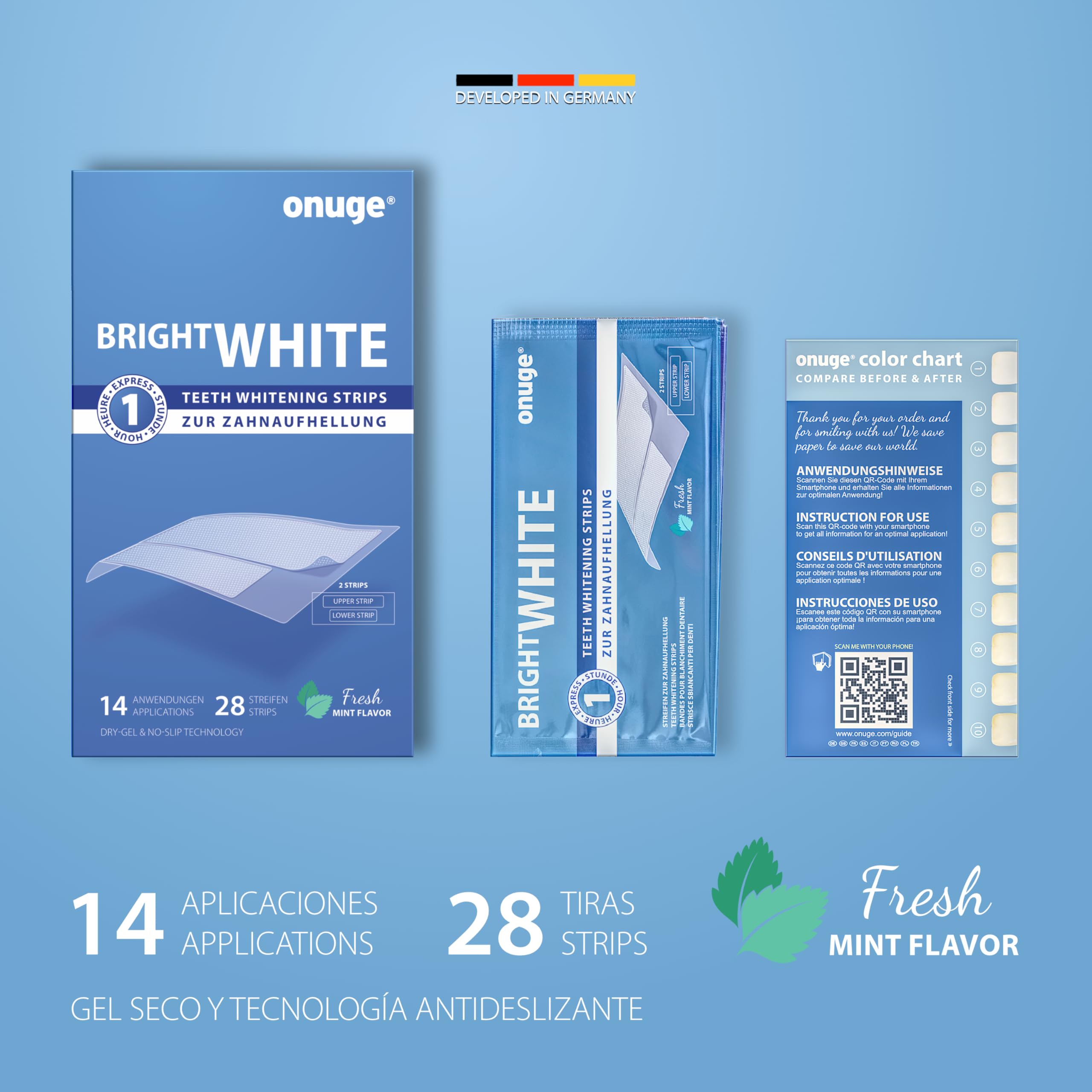 Bright White - 28 tiras blanqueadoras para dientes sensibles - tiras blanqueadoras para un blanqueamiento dental suave - sin peróxido (set de blanqueamiento para 14 días)