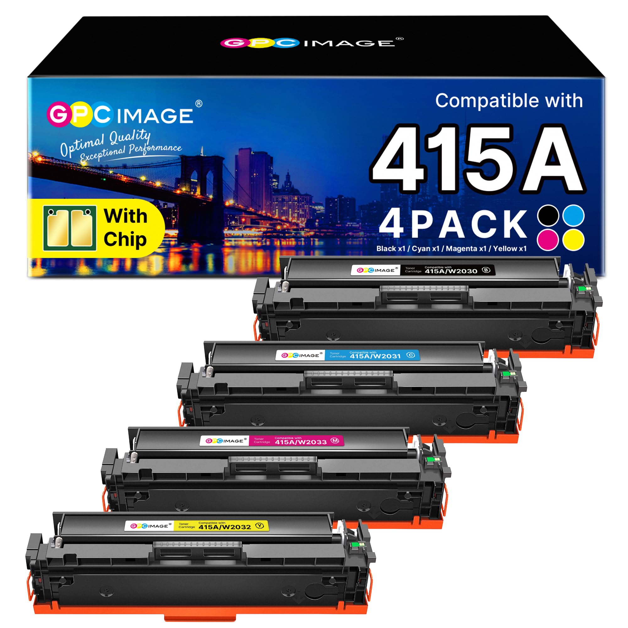 GPC IMAGE 415A Toner mit Chip Kompatible für HP 415A Multipack Original für HP 415X Color LaserJet Pro MFP M479fdw Toner M479fdn M479fnw M479dw M479 M454dn M454dw W2030A W2030X (4er-Pack)
