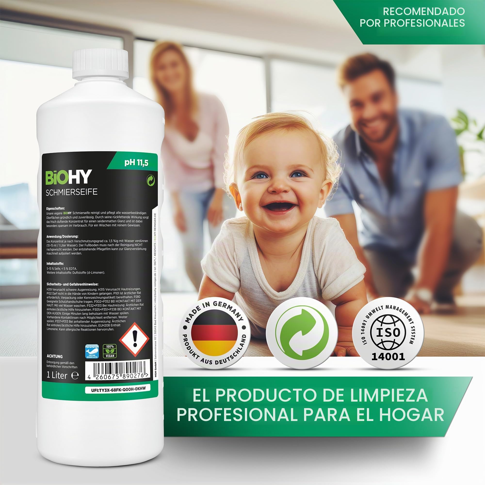 BiOHY Jabón lubricante (Bidón de 10 litros) | concentrado para suelos | Aplicable a todas las superficies delicadas | Caucho, linóleo, parqué, PVC, piedra (Schmierseife)