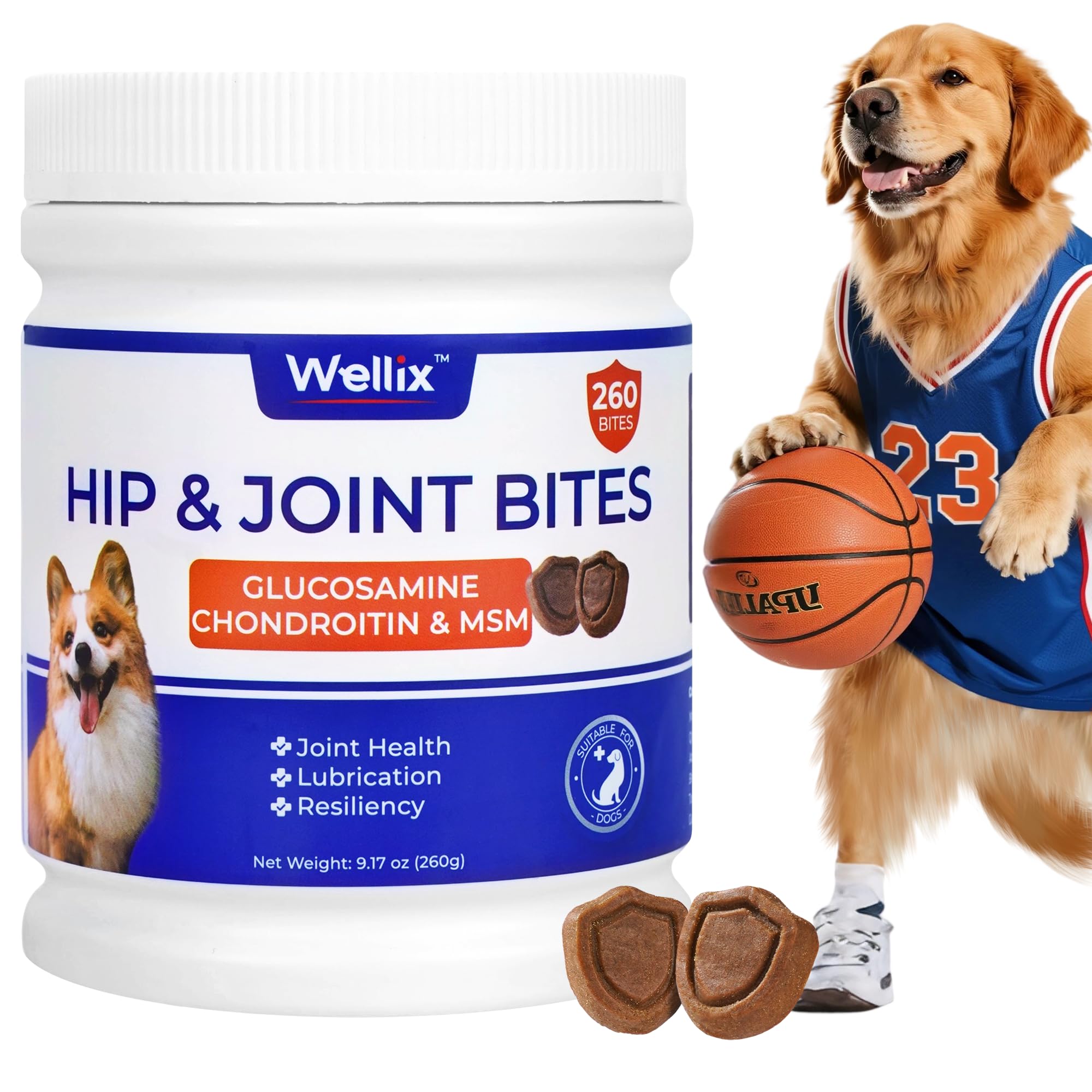 260 Bites Wellix Dog Hip and Joint Supplement Arthritis Pain Relief with Glucosamine Chondroitin MSM Functional Ingredients Joint Care Chews for Senior Dogs Antioxidant Supplements