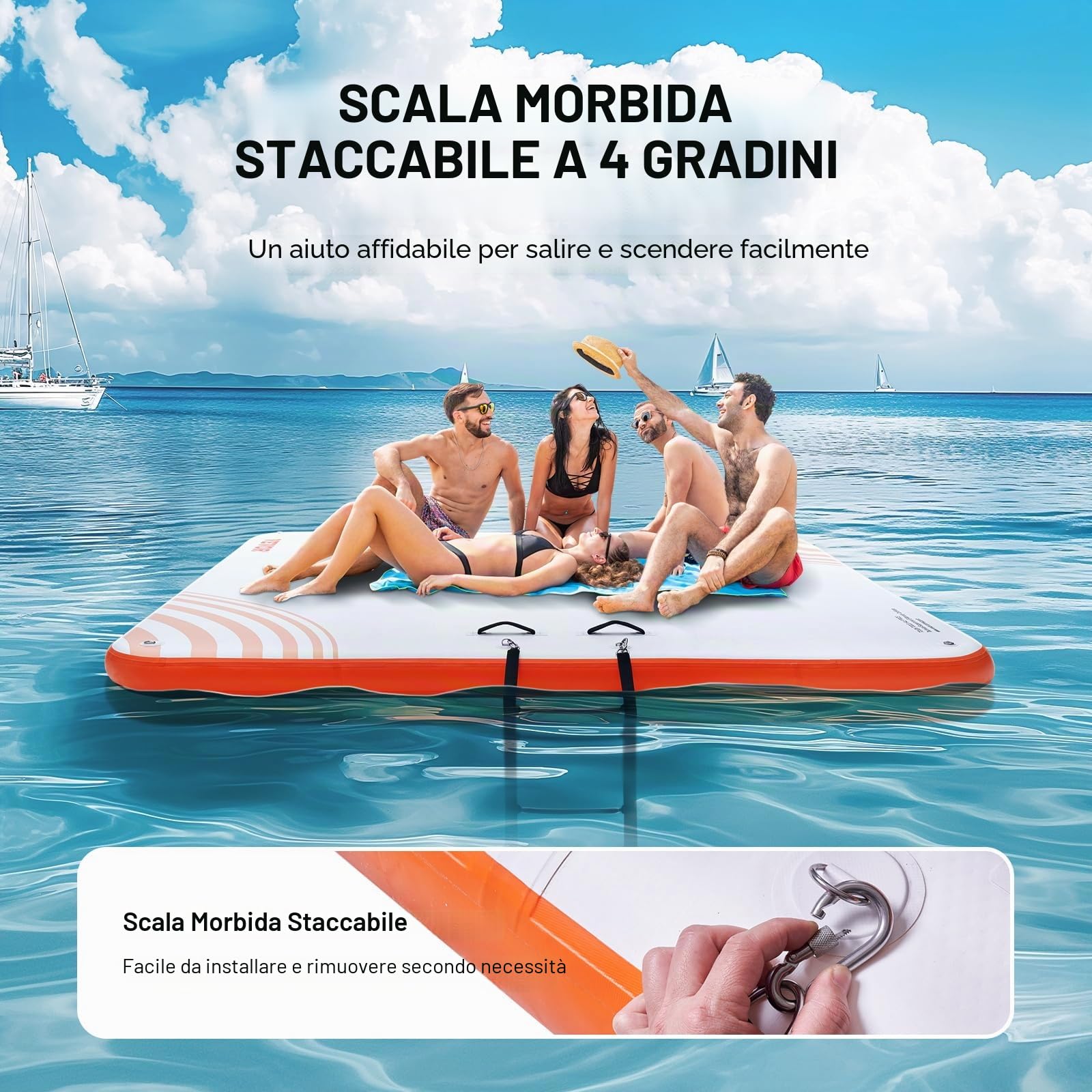 VEVOR Pontile Gonfiabile Galleggiante, Piattaforma per pontile Gonfiabile, Tappetino Antiscivolo per Acqua Galleggiante con Scala Staccabile e Borsa per Il Trasporto Portatile, Piattaforma