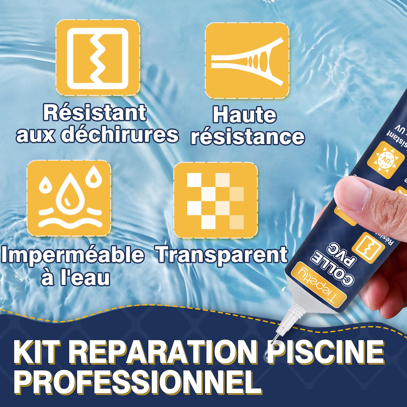 Tiepetly Kit de Reparation Piscine Imperméable et Transparent, pour Matelas Pneumatiques, Jacuzzis, Structures Gonflables, Matériaux en PVC, ABS, EVA et Caoutchouc - 3