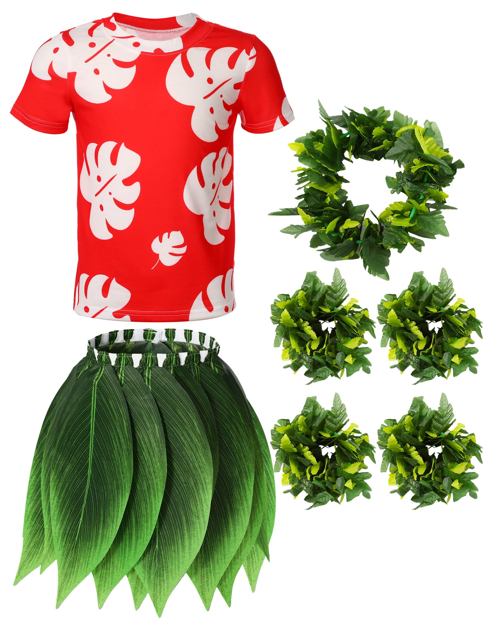 Toulite Halloween Girl Hawaiian Luau Costume Red Leaf T-Shirt