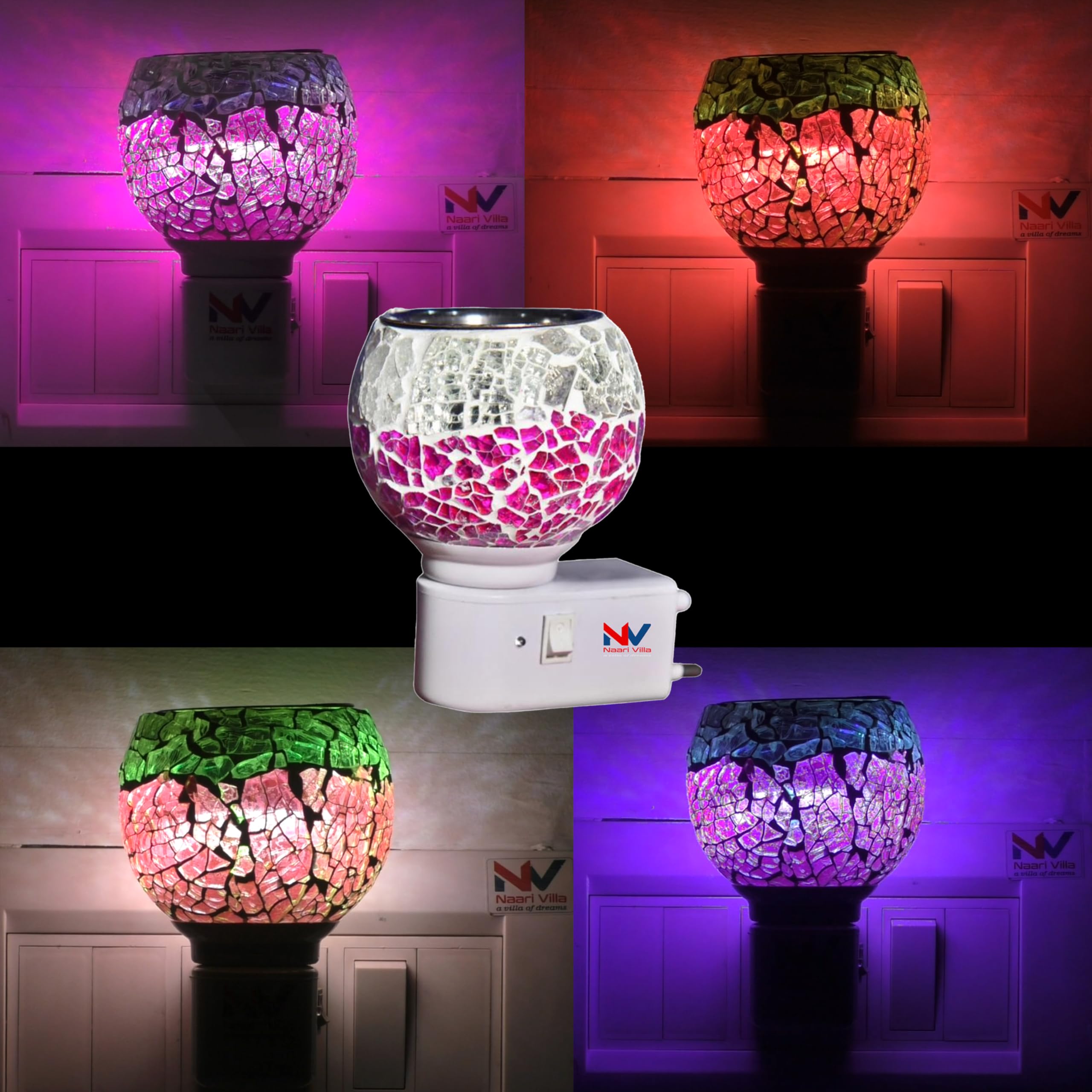NAARI VILLA Premium Electrical Aroma Burner, Oil Diffuser, Kapoor Dani, Night Lamp with Colour Change Option | for Fragrance Ambience by Using Kapoor, Fragranced Oil (Model- Pink Morning)