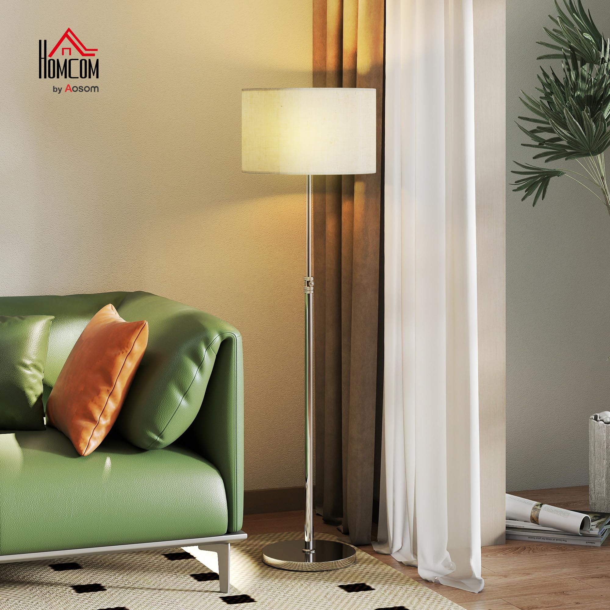 HOMCOM Stehlampe Dimmbar mit Leinenschirm E27 Höhenverstellbar Beige | Szenenmodis, Stehleuchte mit Timer, 3 Farbtemperaturen, Fußschalter, 2,4G Fernbedienung, Standleuchte für Schlafzimmer