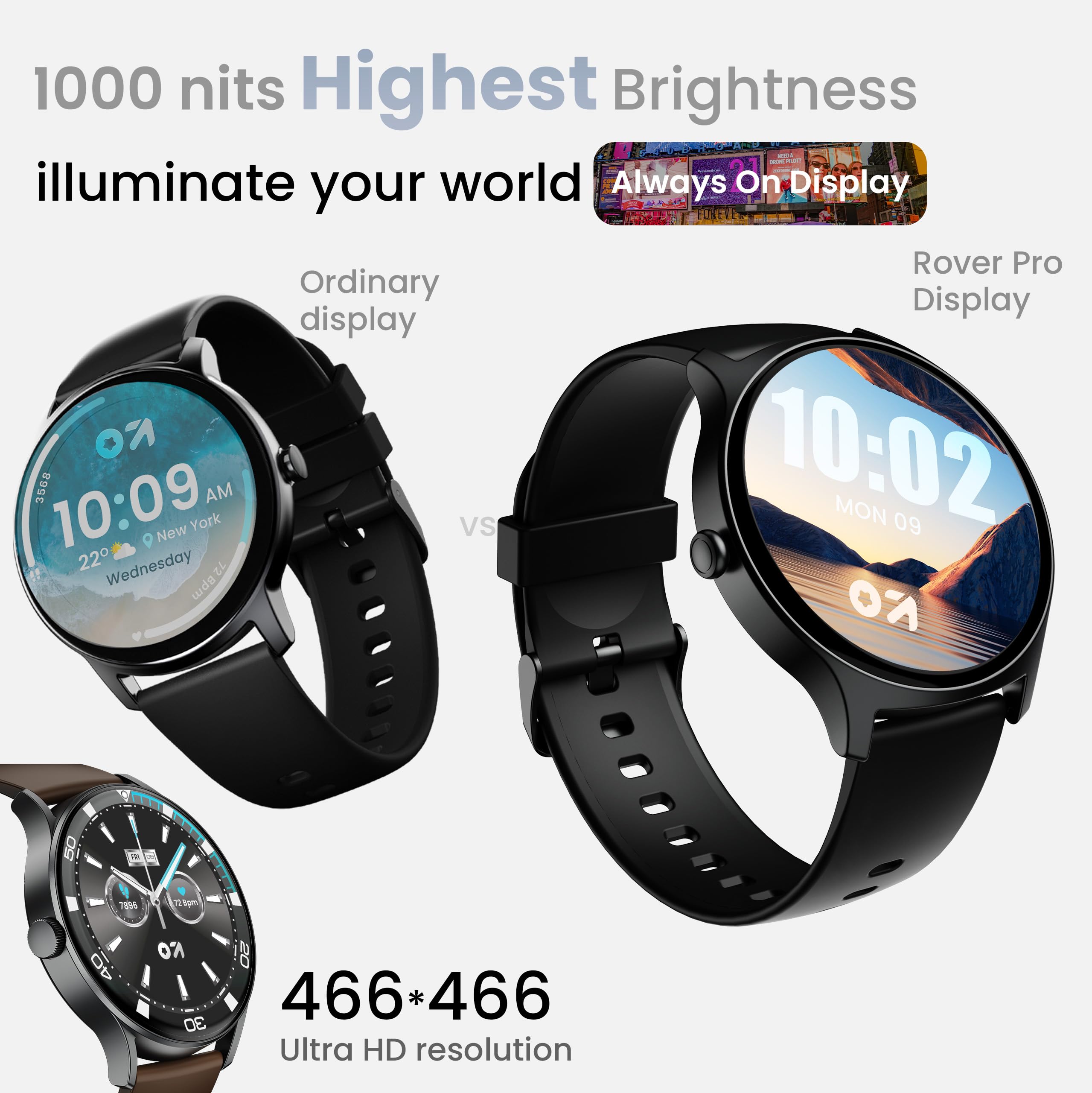Boult Rover Pro Smart Watch 3.0 cm AMOLED, połączenia Bluetooth, IP68, ramka ze stopu cynku, jasność 1000 nitów, asystent głosowy AI, monitorowanie SpO2, smartwatch z trybem sportowym 120+ (Ash Black)