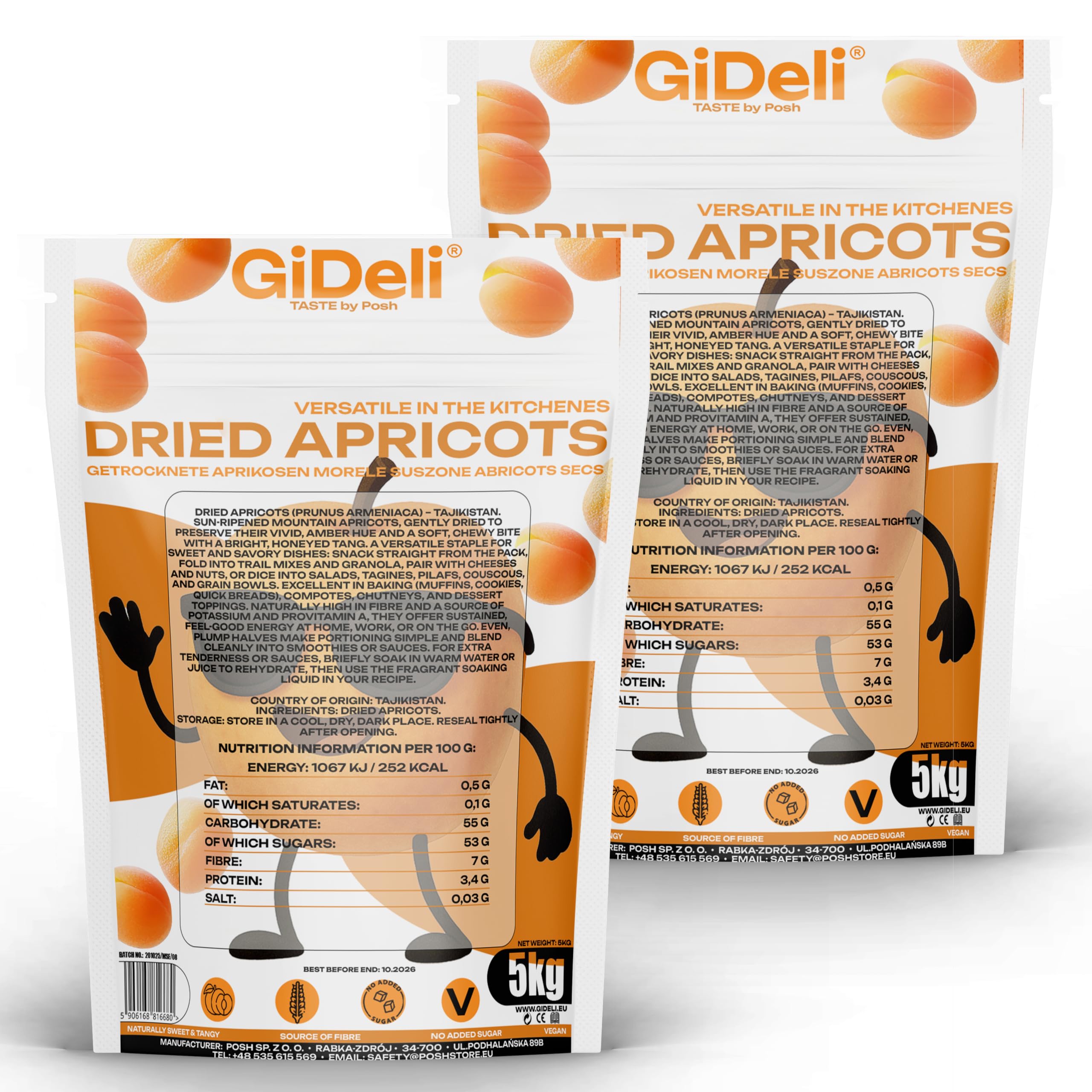 GiDeli Aprikosen getrocknet 2 x 5kg - Trockenobst ungezuckert - Früchte perfekt für vegane und gesunde Ernährung - reiner Fruchtgeschmack