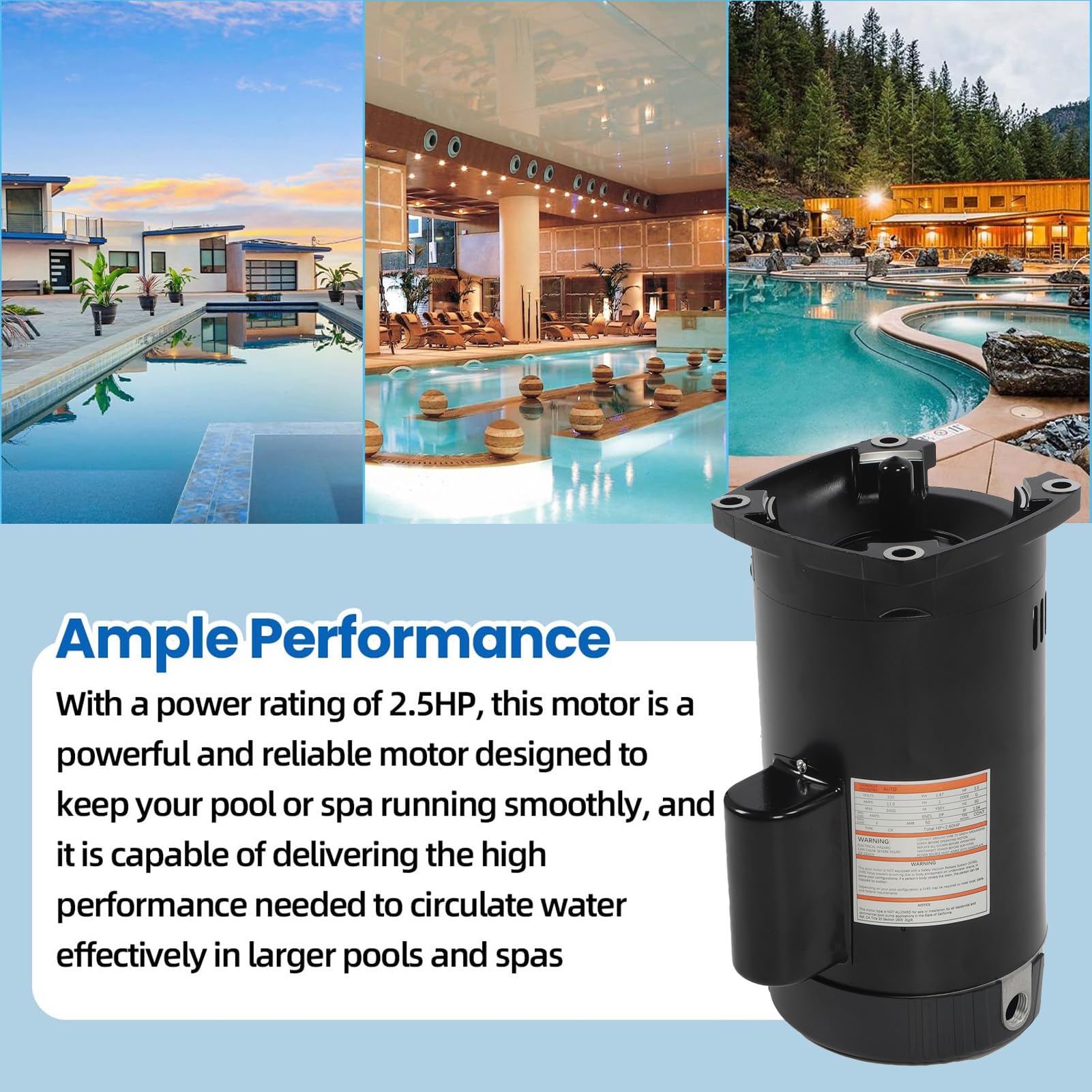 Fafeicy B2840 Motor de Bomba de Piscina de una Sola Velocidad, 2.5 Caballos de Fuerza 3450rpm 11.5A Pida Cuadrada para MAX-e-Glas Dyna-Glas con Protección de Sobrecarga Térmica