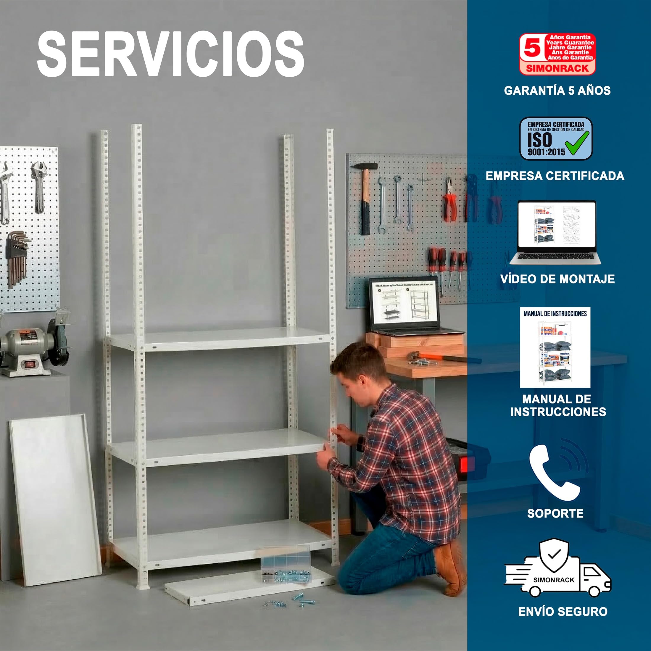 Simon Rack Estanterias Metalicas 1800x900x300 mm, 5 Baldas Metalica, 100 kg de Punto Flexión, Estanterias Almacenaje, Blanca - Comfort