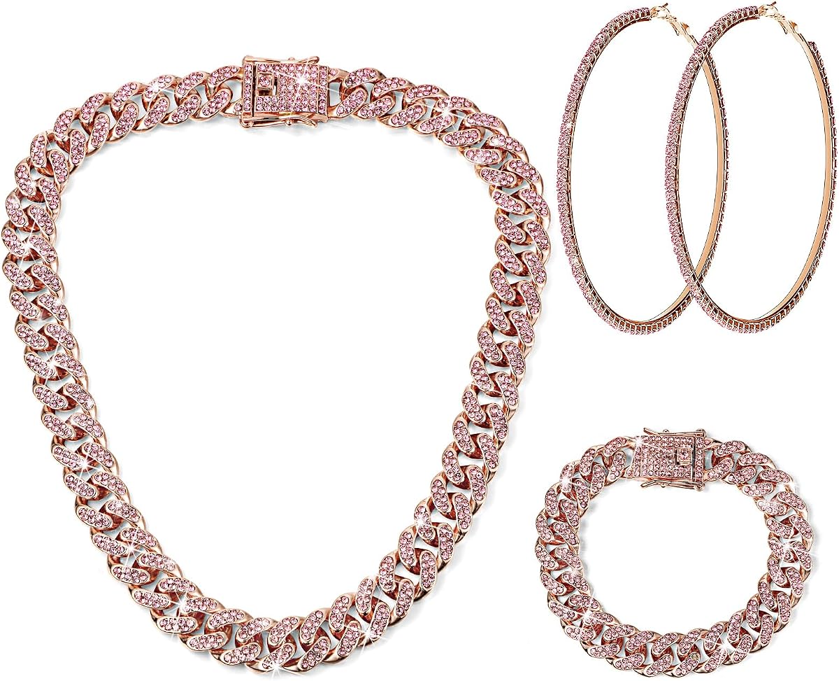 Batiyeer Collar de eslabones cubanos Pendientes de pulsera