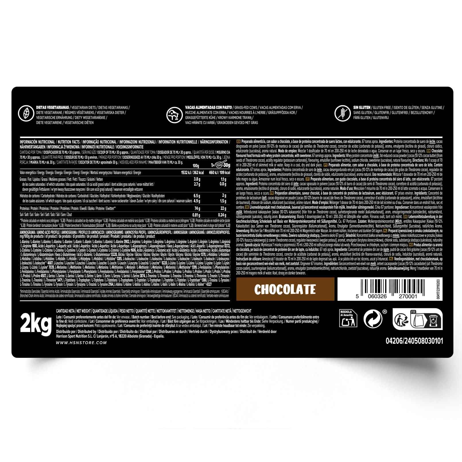 HSN Evowhey Protein | Chocolate 2Kg = 67 Tomas por Envase Concentrado de Proteína de Suero | 100% Whey Protein Concentrate (WPC) | No-GMO, Vegetariano, Sin Gluten ni Soja - 2