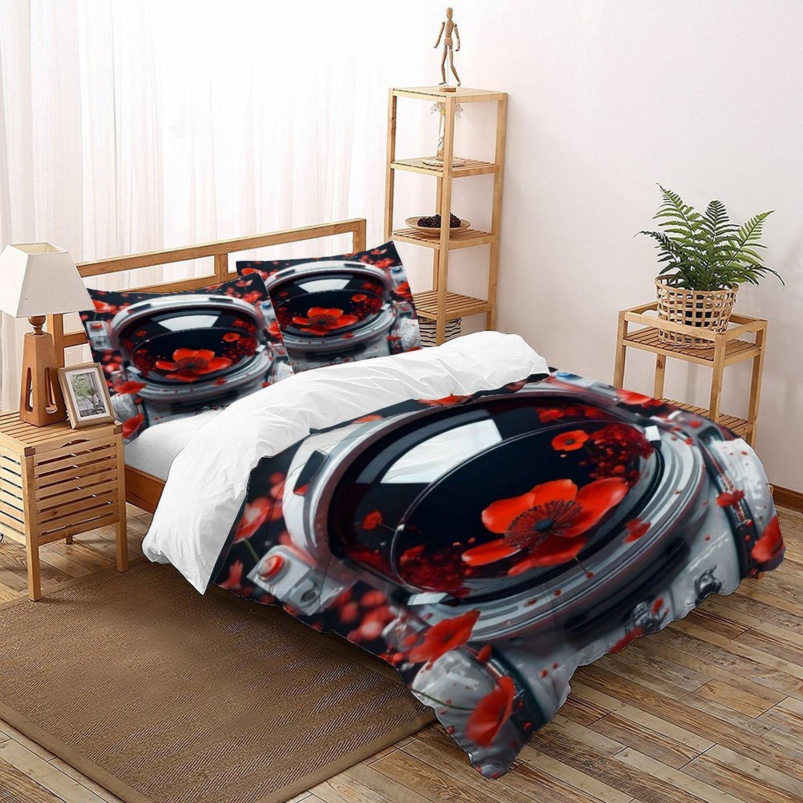 Housse de couette astronaute microfibre anti-plis, parure lit double 200x200