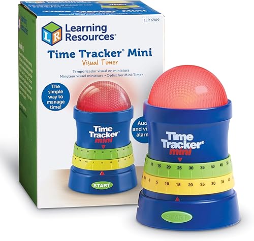 Juego con temporizador Time Tracker Mini de Learning Resources, 3 1/4× 3 1/4 × 4 3/4 pulgadas, de color azul, verde, rojo y amarillo (LRNLER6909)
