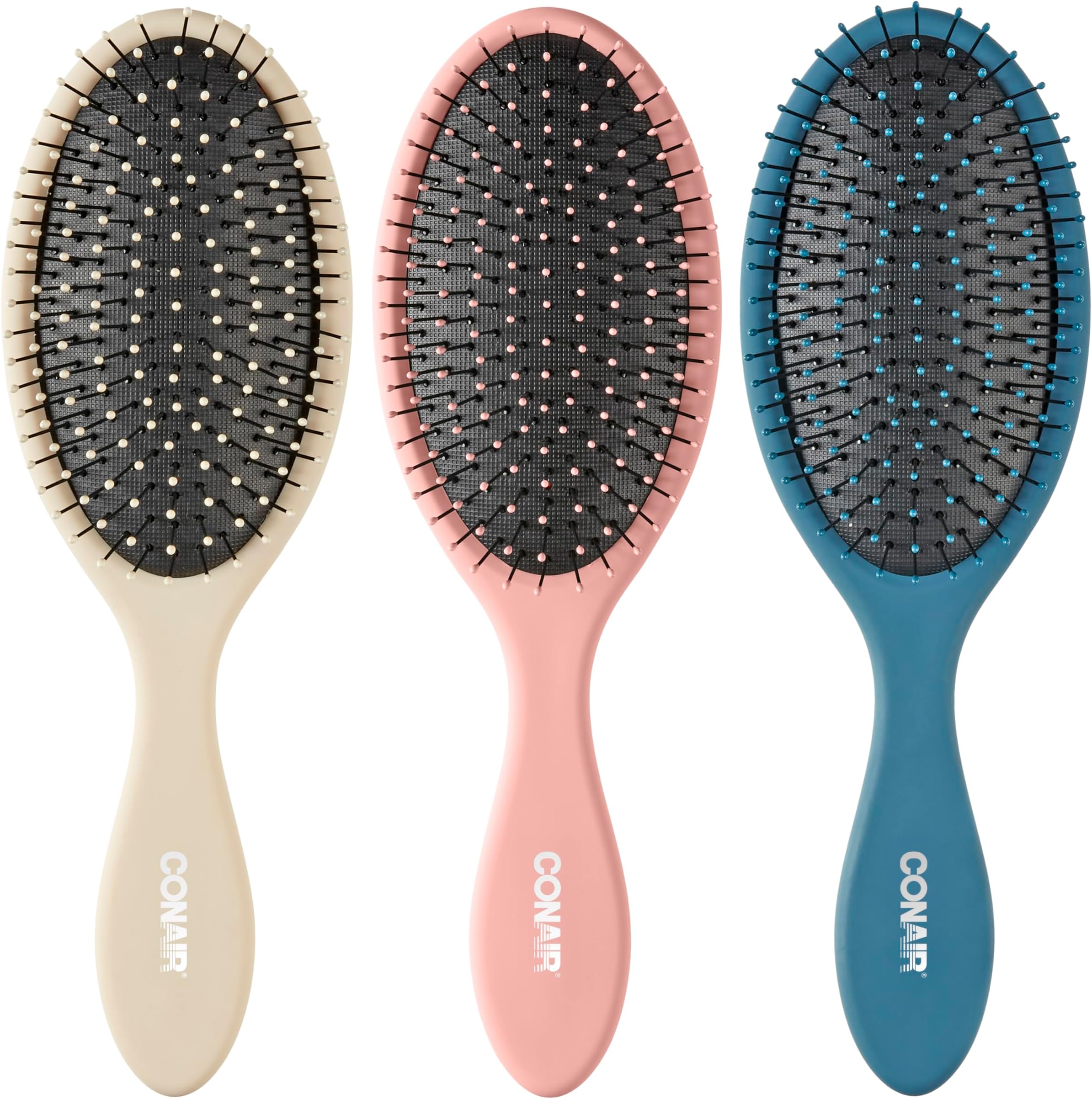 Detangling Hair Brush Set, 3-Pack Detangler Brushes for Wet or Dry Hair, Gentle Detangler for All Hair Types, Bristle Hair Brushes for Women, Beige, Navy, and Coral