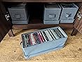 Stackable Tape Storage Boxes - Dust-proof Racks With Lid - Audio Cassette Holder Pack Of 4 Holds 192 Cases 16 34 X 9 25 X 3 4 Inches Grey