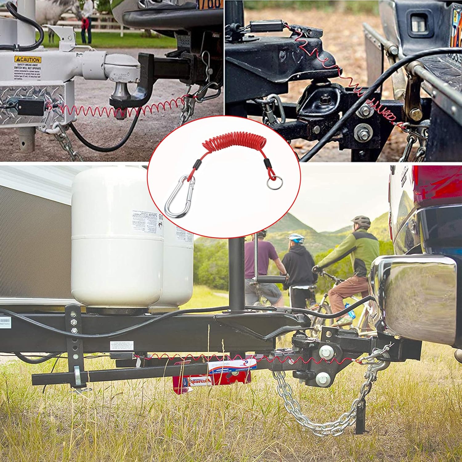 Trailer Breakaway Cable, RV Accessories, Stainless Steel Spring Wire, Heavy Duty Steel RV Essentials Extend to 4ft Coiled Safety Strap for RV Camper Trailer - Image 7