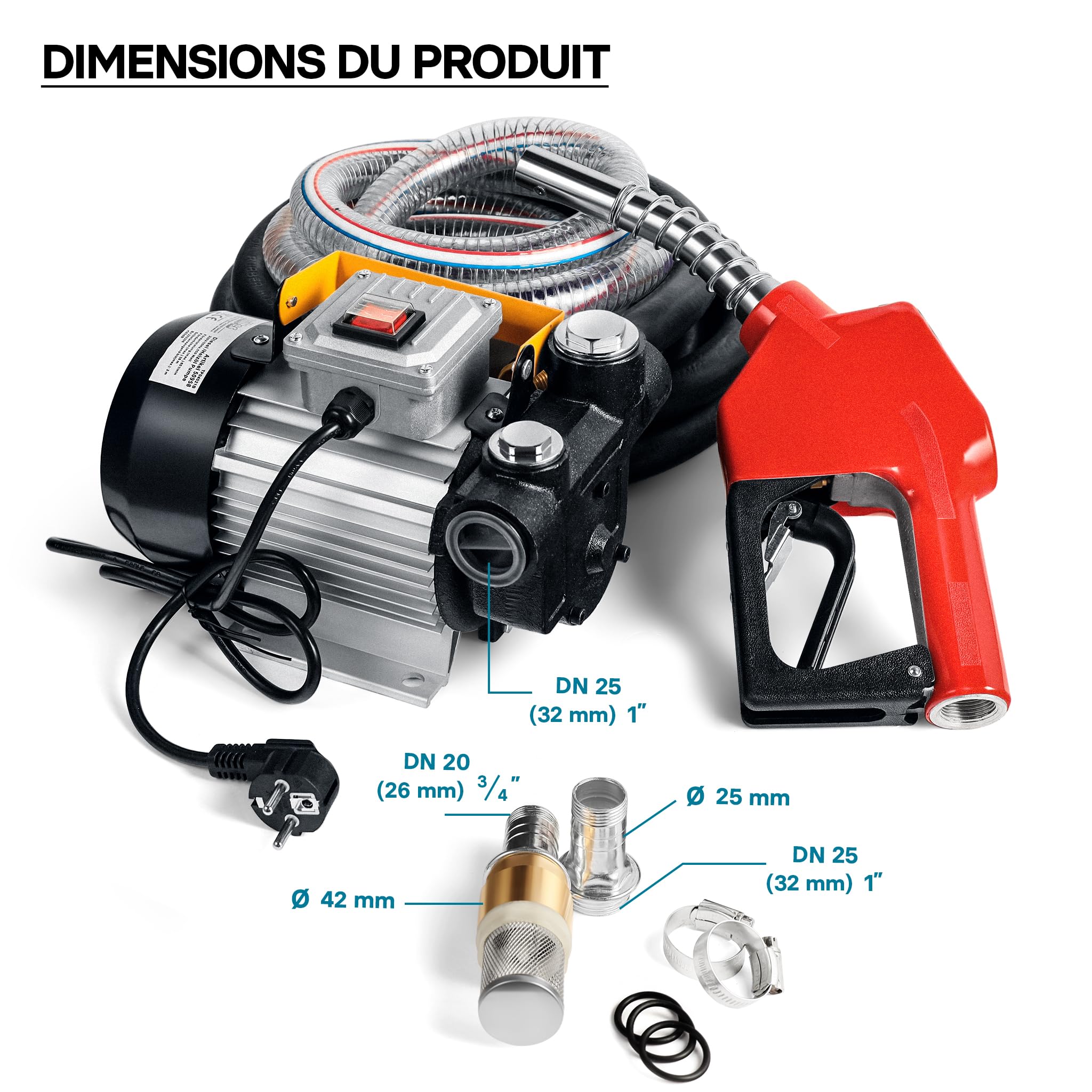 Wiltec Pompe à fuel ou gasoil bio mobile – Autoaspirante – 230 V / 550 W – 60 l/min / 2800 tr/min – avec Pistolet de distribution et Accessoires