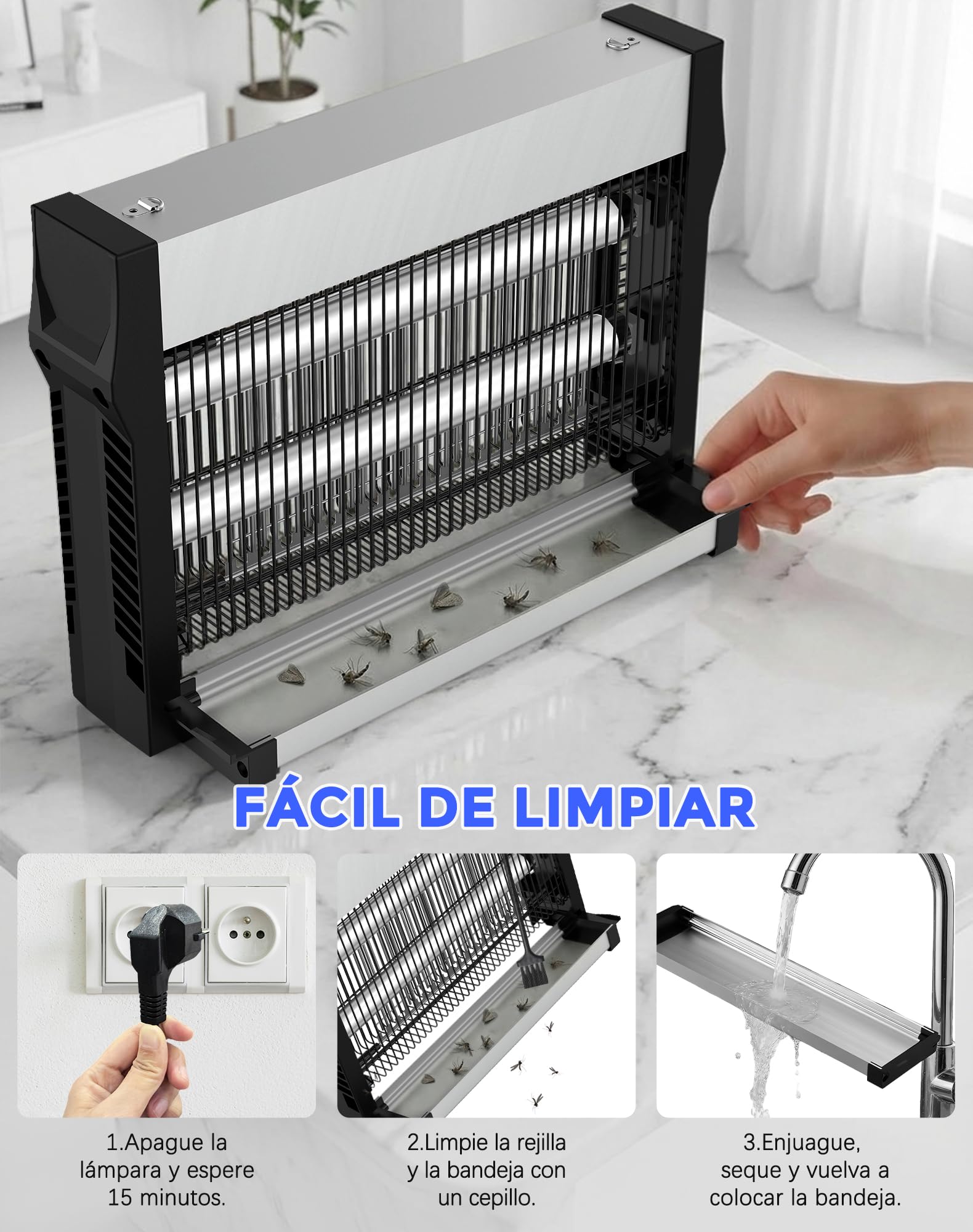 Lámpara Antimosquitos Eléctrica UV 365nm LED Mata Mosquitos con Rejilla de 2500V, Trampa de Insectos sin Químicos, Luz Anti Mosquitos para Interior, Exterior, Hogar, Terraza, Jardín
