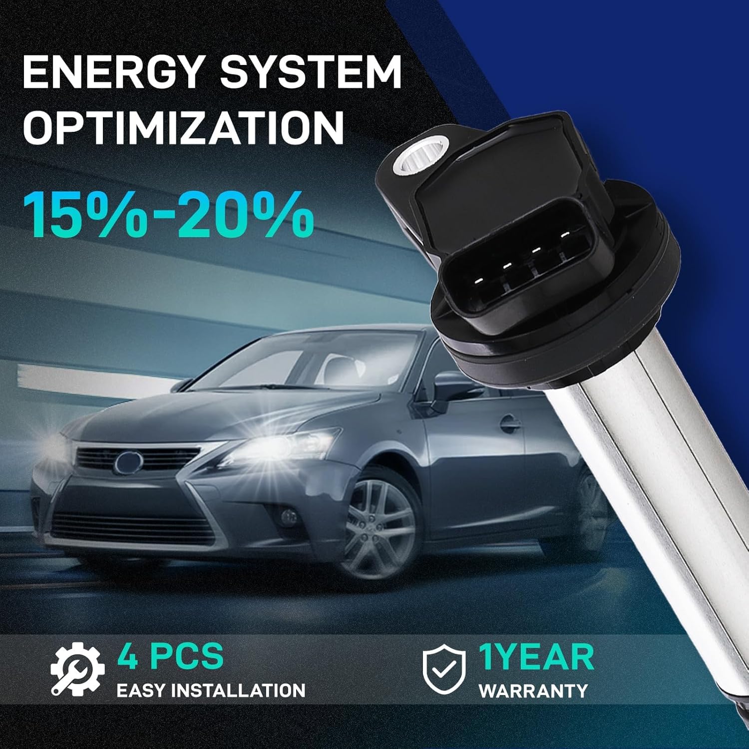 BDELI Ignition Coil Pack UF596 & Double Iridium Spark Plug 4912 for 2009 2010 2011 Toyota Corolla Matrix Prius 2012 2013 2014 2015 2017 Lexus Scion IM XD Pontiac Vibe 1.8L L4 UF619 90919-02258