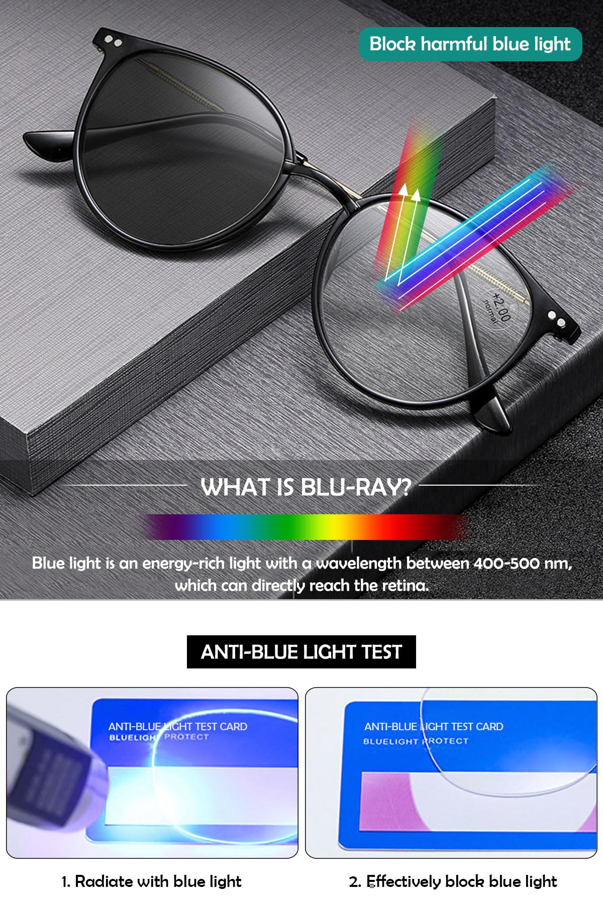 KOOSUFA Runde Selbsttönende Lesebrille Photochrome Damen Herren Anti-Blaulicht Lesebrillen Metallbügel mit UV-Schutz Sonnenlesebrille Lesehilfe 0.0 1.0 1.5 2.0 2.5 3.0 3.5 4.0