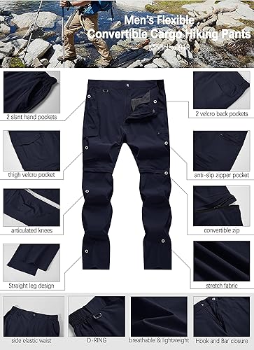 Miniatura 5 de Pantalones de senderismo para hombre convertibles con cremallera ligeros impermeables de secado rápido pesca viajes safari campamento