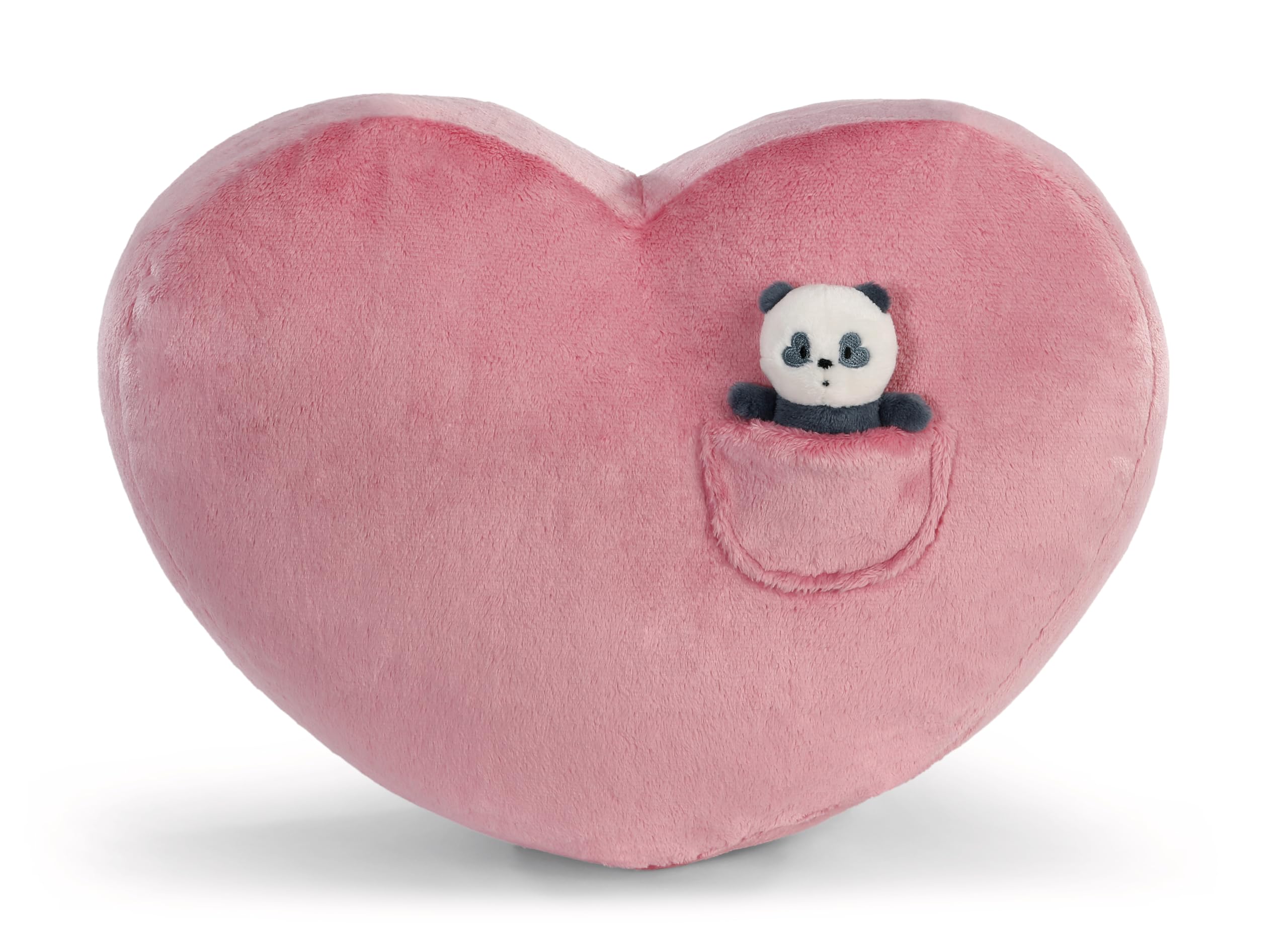NICI Love 62618 Pluszowa poduszka w kształcie serca z malutką pandą (10 cm), puszysta poduszka do przytulania dla dzieci i dorosłych, idealna do domu, przedszkola lub na podróż, 40 x 27 cm, różowa