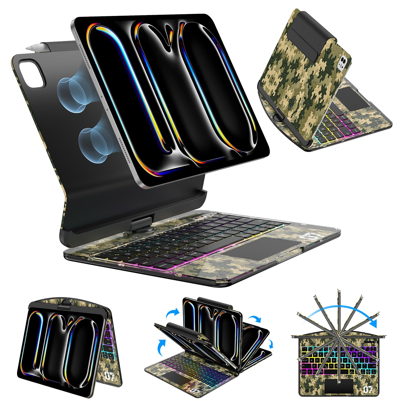 BLOSOMEET for iPad Pro 11 Inch Case with Keyboard M5/M4, 360° Rotation | For Pro 11" 2025/2024, Floating Magnetic Stand with Multi-Precision Trackpad, Backlit Keyboard, Green