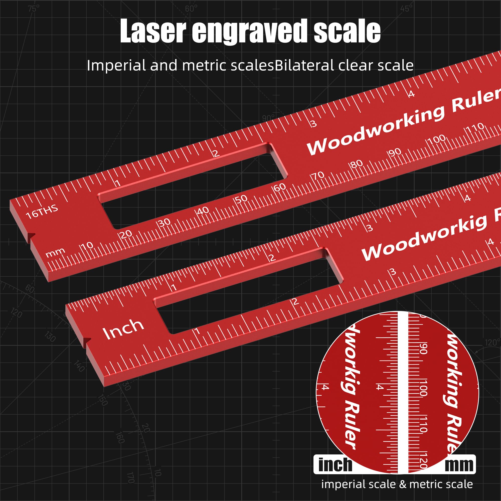 Woodworking Ruler Set - 3 Pack Precision Scribers -5 Woodworking Ruler Set - 3 Pack Precision Scribers -5
