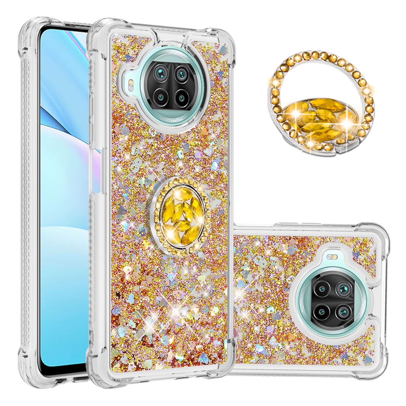 Hkess Custodia Glitter Liquido Compatibile per Xiaomi Mi Note 10 Lite, Brillantini Bling Quicksand Custodia(Pendenza), Sparkly TPU Silicone Protettivo Case Anti Graffio Antiurto Cellulare Cover