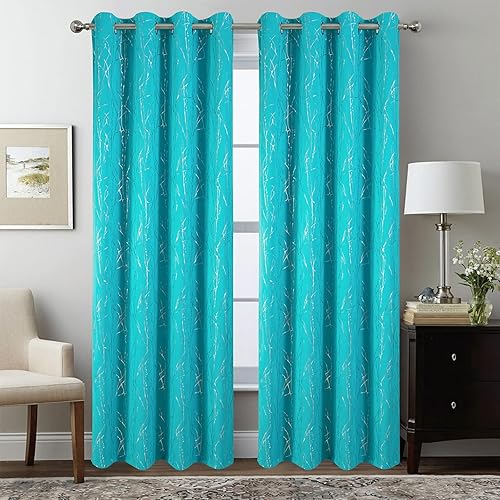 Miniatura 2 de Cortinas opacas de Navidad turquesa de 63 pulgadas de largo para habitación de niños, guardería, patrón de línea ondulada con ojales, cortinas de