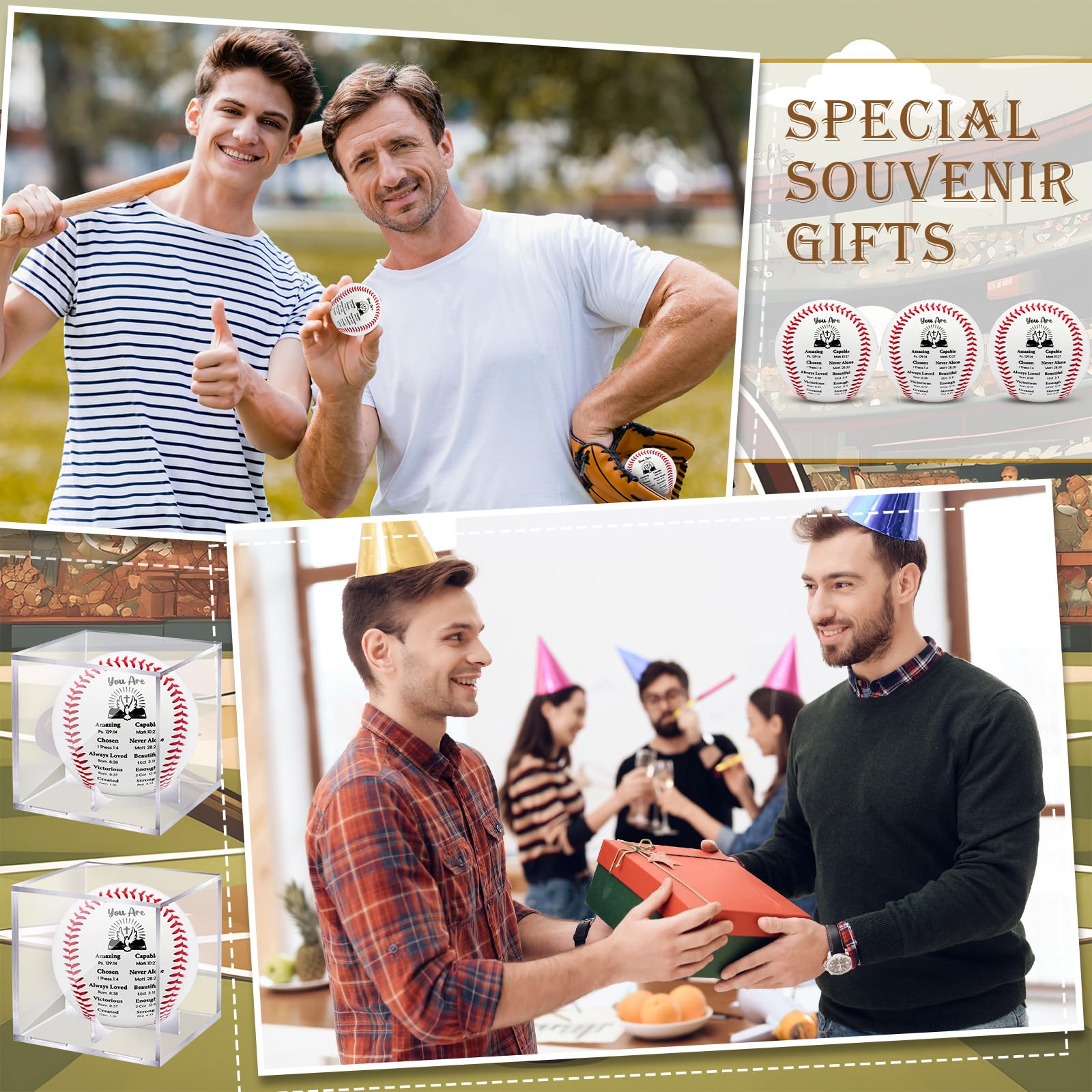 Soulchen 6 Sets christlich-religiöse Baseball-Geschenke mit Vitrine, Taufgeschenk für Vater, Sohn, Enkel, Opa, für Trophäen, Jahrestag, Coaching, Geschenk, Auszeichnungen, Sport-Partygeschenk